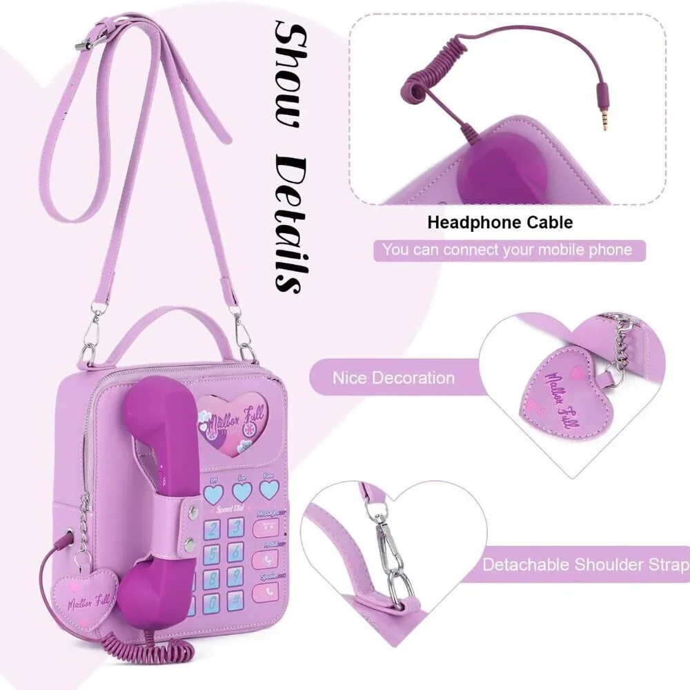 Women Leather Telephone Bag Crossbody Purse Shoulder Handbag with Music